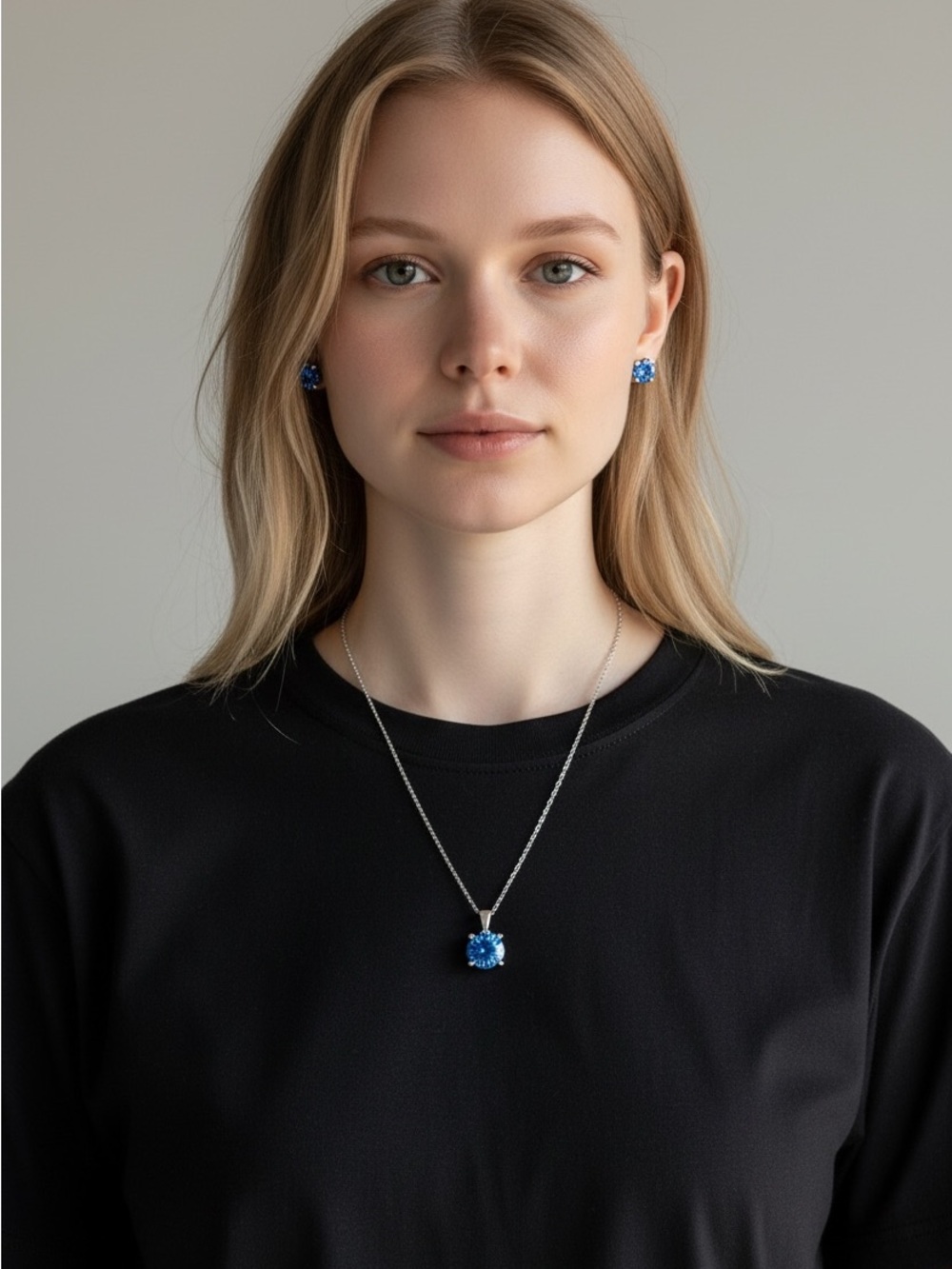 10/21 Effy Blue Crystal Pendant Necklace with Matching Studs